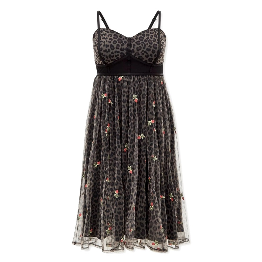 Stunning NYE! Betsy Johnson for Torrid Tulle Leopard & Rose Midi Dress size 16